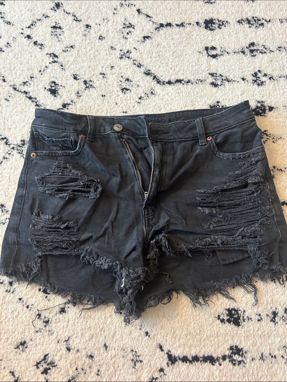 American Eagle Outfitters Distressed Black High Waist Denim Shorts